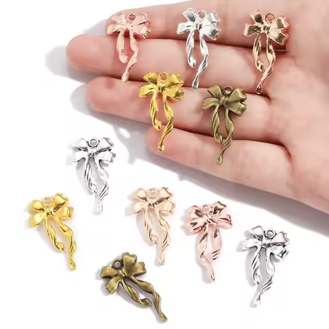 10pcs 6 colors alloy bow Charm Hollow Pendant For DIY Necklace Bracelet Earrings Jewelry Crafts Maki