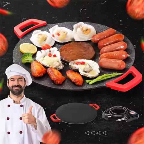 30CM Non-Stick Electric Indoor Grill Pan Household Round BBQ Griddle Plate Korean Grill Pan Smokeles