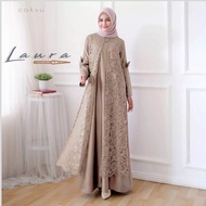 GAMIS BRUKAT NADINE KOMBINASI MOSCREPE / Gamis brokat busui Muslim