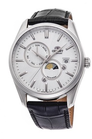 ORIENT RA-AK0305S AUTOMATIC Power Reserve Japan Made Sun &amp; Moon Phase Stainless Steel Case Leather Strap Water Resistance GENT / MEN’S WATCH