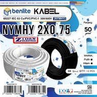 Kabel Listrik NYM HYO 2x0,75 50M SNI Serabut Tembaga Putih Hitam Benlite