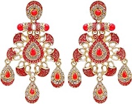 Bollywood Jewellery Traditional Ethnic Bridal Bride Wedding Bridesmaid Indian Designer Floral Kundan Polki Red Enamelled Dangler Earrings For Women &amp; Girls