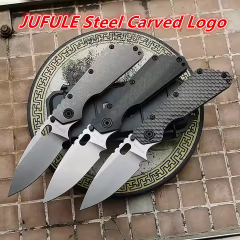 JUFULE 2024 SMF Carve Strider Logo AUS10 Titanium Carbon Fibre Copper Washer Folding Knife Camping H