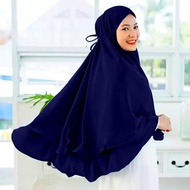 KHIMAR KALYA NAVY BIRU - GROSIR Kalya Khimar 2 Layer Jumbo Syari non Pet Tali Jilbab Hijab Instan