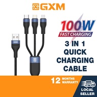 GXM 100W 3 in 1 Fast Charging Cable Data Transfer 1.2m Length Durable Material Safety Protection Pho