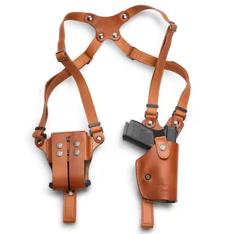 Universal Leather Shoulder Holster Vertical Concealed Carry with Double Magazine Holder Fit Taurus G