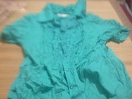【妹妹的店】Chung Sen專櫃 藍綠色刺繡短袖襯衫式上衣L號