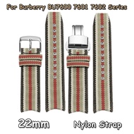 22Mm Watch Strap For Burberry BU7600 7601 7602 Series Nylon Canvas Curved End Bracelet Leather Pin Buckle Fold Clasp Wristband
