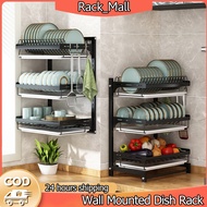 Rak Pinggan Mangkuk Stainless Steel Dish Rack Wall Mounted Dish Drainer Rack Bowl Rack Dish Plate Storage Rack