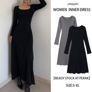 【READY STOCK AT Johor】 Hotgirl⭐Long Sleeve Inner Dress Solid Color Elegant Style Super Soft