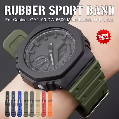 TPU Sport Bracelet For Casioak GA 2100 DW-5600 DW5000 Watch Band Stainless Steel Buckle Rubber Strap