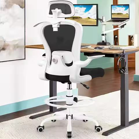 Drafting Chair, Tall Office Chair with 3D Lumbar & Head Support, Ergonomic Mesh Standing Desk Chair