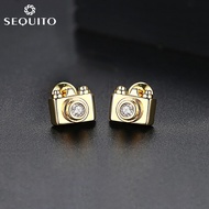 SEQUITO Unisex Mini Earrings Round CZ Zircon Crystal Silver Plated Personality Camera Design Women S