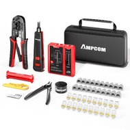 AMPCOM Ethernet Crimping Tool Kit for CAT6/CAT5e RJ45 Connector with Wire Stripper/Punch Down Tool/T