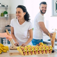 Bamboo Taco Holder, Each Holds 8 Tacos Each Taco Tray, Taco Holder with Taco Rack for Tortillas Burr