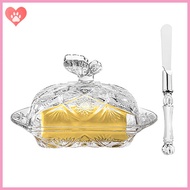 Amostlycute Glass Butter Dish, European Butter Dish With Transparent Lid, Butterfly Handle, Butter Knife, Farmhouse Sun