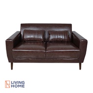 Livinghome FurnitureMall โซฟา 2 ที่นั่ง หนัง PVC สีน้ำตาล แถมฟรี! หมอนอิง รุ่น JESSICA