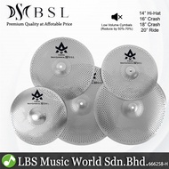 BSL 5 Piece A Series Silent Cymbals with 14" Hi-Hats 16" 18" Crash and 20" Medium Ride Cymbal (Low V