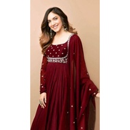 Embroidery Georgette Gown With Dupatta
