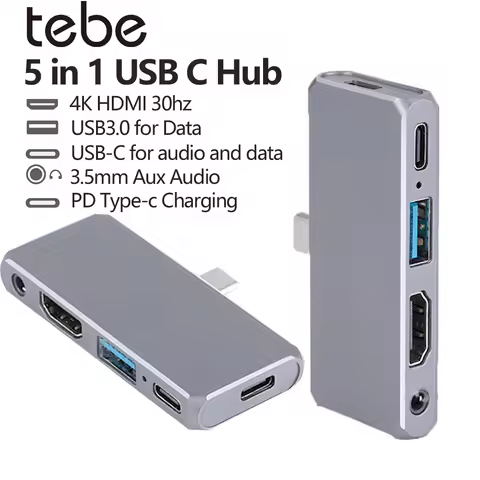 Tebe USB-C Hub for iPad Pro Air Type-c to 4K HDMI-adapter 3.5mm Aux Audio USB 3.0 Hub Splitter for M