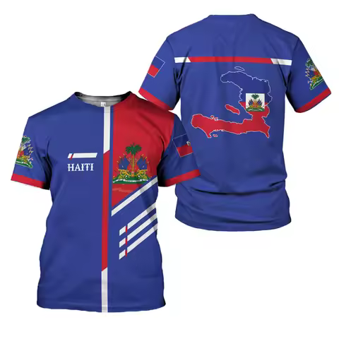 Fashion 20256Haitian Flag Pattern T-shirt 3D Printed Haiti National Day Short Sleeves Tops Fashion S