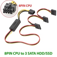 8 pin CPU (8 pin, female) to 3 SATA conversion cable powers HDD, SSD, DVD ROM