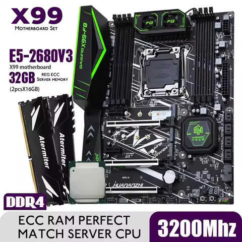 Huanzhi X99 F8 X99 motherboard kit with Xeon E5 2680v3 with 64 GB 2*32 GB 3200 MHz DDR4 Reg ECC