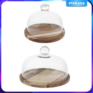 [Etekaxa] Round Vintage Serving Tray Cloche Wooden Cheese Board Storage Cake Stand Appetizer Dessert Storage Tray Dinnerware Centerpiece