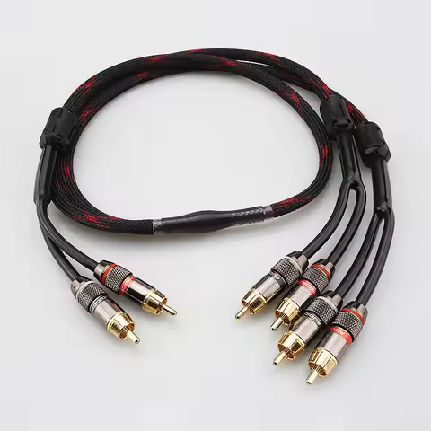 HIFI RCA Plug Splitter Stereo Audio Cable RCA 2 Male to 4 Male Dual Speaker Y Adapter Connector Exte