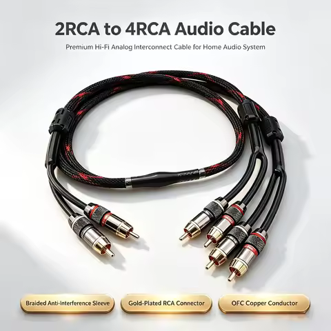 HIFI RCA Plug Splitter Stereo Audio Cable RCA 2 Male to 4 Male Dual Speaker Y Adapter Connector Exte