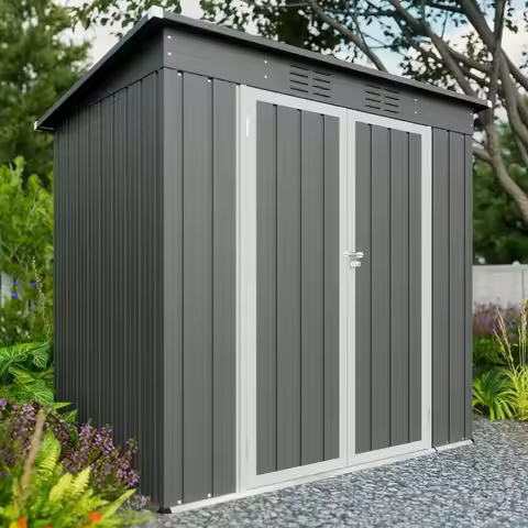 6x4ft Large Metal Utility Shed with Floor, Ideal for Garden Tools and Outdoor Storage