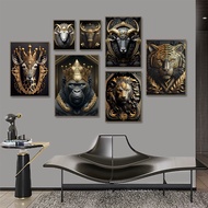 Arca logam Gorilla King lukisan kanvas Golden Lion Tiger rusa Bull Poster seni haiwan patung gambar untuk hiasan dinding