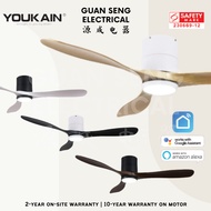 YOUKAIN Optimum 668 SMART DC Hugger Mount Ceiling Fans For Low Ceiling 46" 52" by Acorn | Guan Seng Electrical