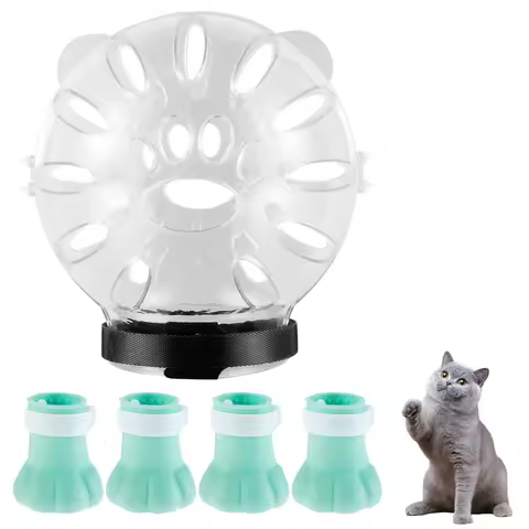 Cat Muzzle with 4Pcs Paw Cover Anti Bite Breathable Space Hood Cats Helmet Prevent Cats Small Dogs F