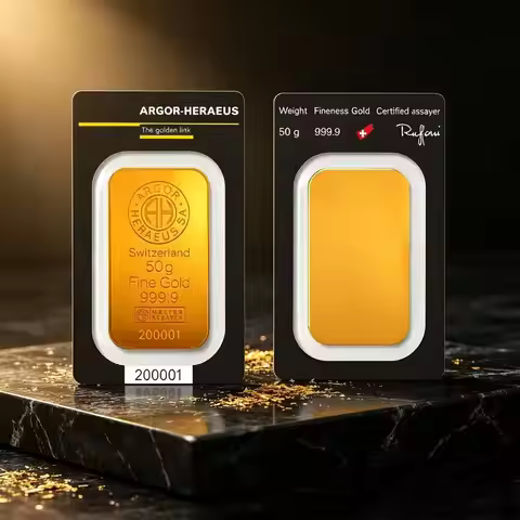 50g Swiss Argor Heraeus Gold Bar 24K Gold Plated Gold Coin Bullion Acrylic Seal Packaging Independen