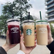 Ins ins Starbucks Cup 2025 Minimalist Style Glass Straw Cup ins Style High-value Female Drinking Cup