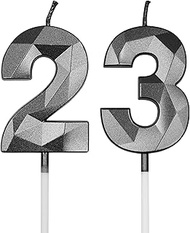 23rd & 32nd Birthday Candles for Cake, Black Number 23 32 3D Diamond Shaped Candle Birthday Decorati