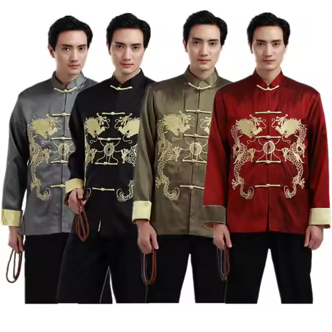 traditional chinese new year men clothes Dragon Phoenix tang suit cheongsam top qipao for Man hanfu