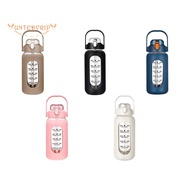 64Oz Glass Water Bottles with Straw, Glass Bottle with Silicone Sleeve and Time Marker, for Gym Home