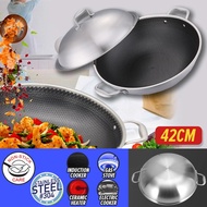 Chiaw77 (42CM) Full Flower Nonstick Honey Comb Wok SUS304 Stainless Steel / Cookware Not Sticky