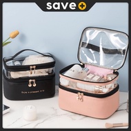 SAVE Double Layer Cosmetic Bag Travel Makeup Bag Multipurpose Pouch Transparent Organizer Storage To