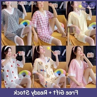 【pajamas】 ❤(LinBai)Korean Plaid Sleepwear Pajama Short Sleeve Baju Tidur Wanita Women Pajamas Pyjamas Baju Tidur Perempuan Set gift gift