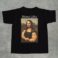เสื้อยืดมาตรฐานสำหรับผู้ชาย ลวดลายโมนาลิซ่าตลกและออกกำลังกาย