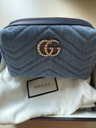 Gucci GG Marmont 藍色牛仔布化妝包