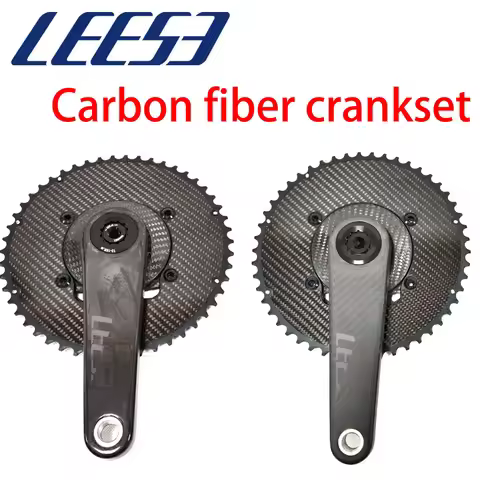 LEESE LSE-PRO Carbon Fiber Double Chainring Crankset 50-34t 52-36t 53-39t DUB for Race Grade, Road B