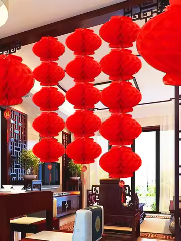 10pcs Chinese Style Red Lantern String Lanterns Decoration for Chinese New Year Spring Festival Mid-