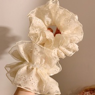 Women Fairy Double-lays Pure White Cotton Lace Hair Rope Ponytail Scrunchies Hair Ties Hair Accessor