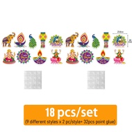 【18pcs/set】2024 Deepavali Wall Stickers Diwali Party Decorative Window Stickers India Diwali Holiday