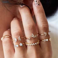 (Lovelycat) 7Pcs Knuckle Rings Butterfly Flower Rhinestone Women Exquisite Sparkling Rings Rings Jew