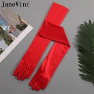 JaneVini Shiny Stretch Long Satin Elbow Length Bridal Gloves 19.5 Prom Party Evening Bridal Gloves Finger Beidal Wedding Gloves